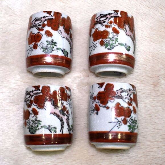 Vintage Kutani Style Hand Painted Asian Tea cups Large Sake Set - Picture 6 of 13